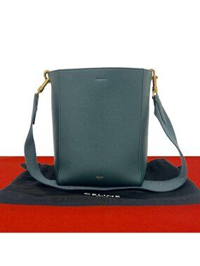Celine Sangle Bucket Small Leather Shoulder Bag Cross Green